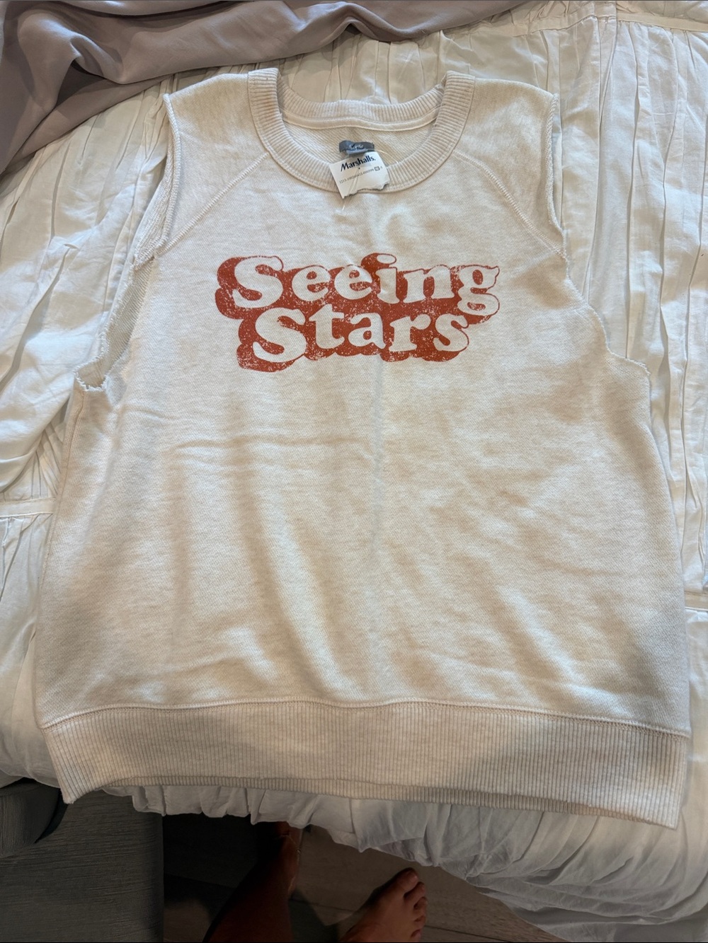 aerie Cream Sweatshirt Tank with Rust Orange 'Seeing Stars' Graphic